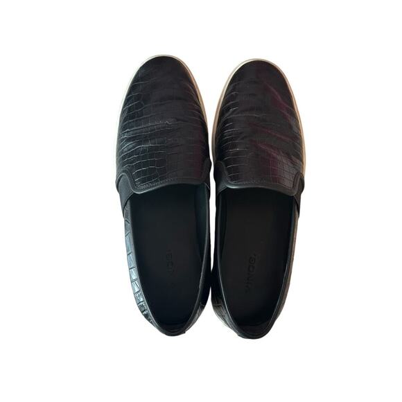 Vince Preston Croc-Embossed Leather Slip-On Sneakers Size 8.5 Black - Picture 2 of 10